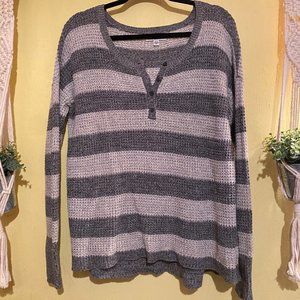 Grey & White Striped, Knitted Sweater from American Eagle Outfitters